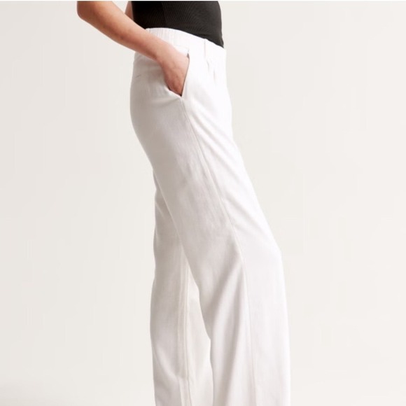 Abercrombie & Fitch Low Rise White Tailored Linen-Blend Wide Leg Pant Size 4 NWT - Picture 3 of 10
